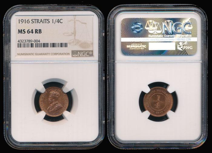 Straits Settlements KGV 1/4c 1916 NGC MS64RB (1 of 1)
