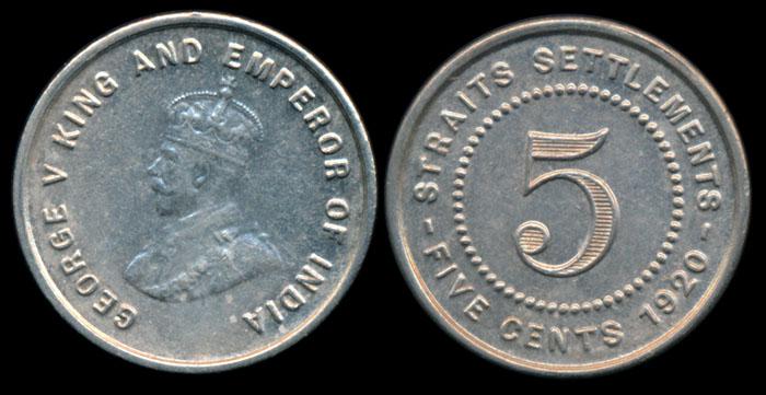 Straits Settlements KGV 5c 1920 (1 of 1)