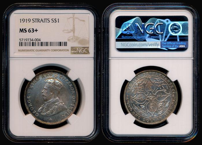 Straits Settlements KGV $1 1919 NGC MS63+ (1 of 1)