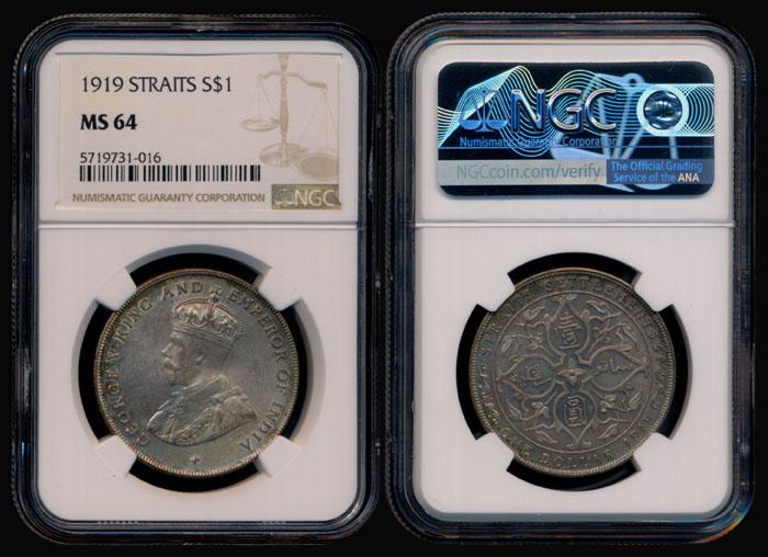 Straits Settlements KGV $1 1919 NGC MS64 (1 of 1)