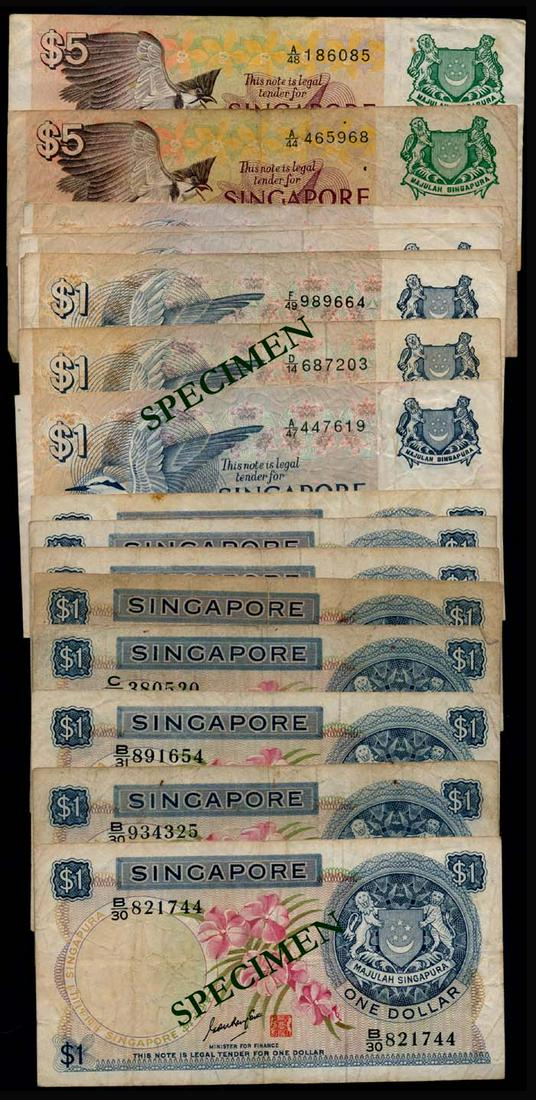 Singapore 8x$1 1970-72 10x$1 2x$5 1976 bird (1 of 1)