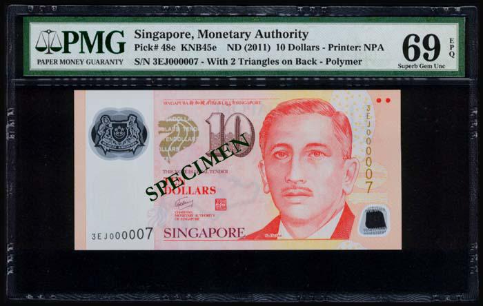 Singapore $10 2011 GCT 3EJ 000007 PMG (1 of 1)