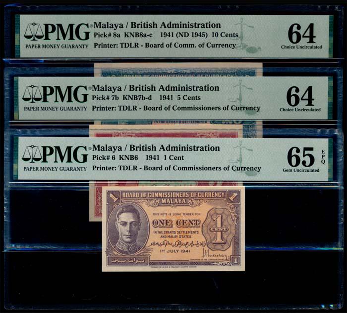 3 Malaya 1c-10c 1941 KGVI PMG (1 of 1)