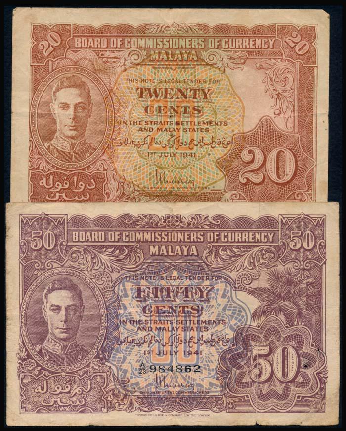 2 Malaya 20c-50c 1941 KGVI (1 of 1)