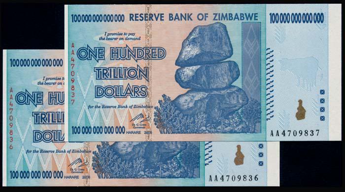 Zimbabwe 2x100 Trillion Dollars 2008 (1 of 1)