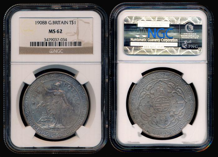 British Trade Dollars 1908B NGC MS62 (1 of 1)