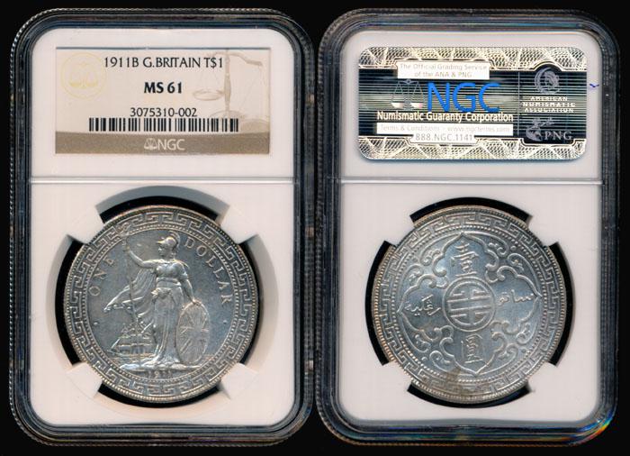 British Trade Dollars 1911B NGC MS61 (1 of 1)