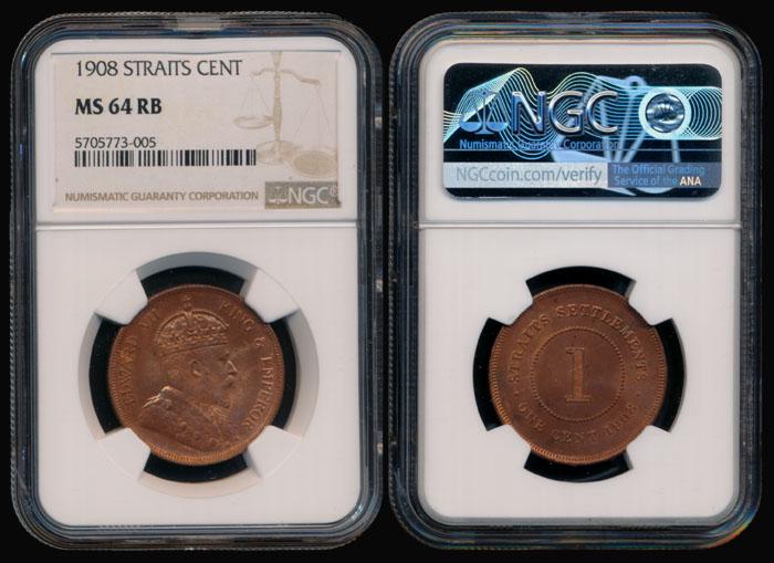 Straits Settlements KEVII 1c 1908 NGC MS64RB (1 of 1)