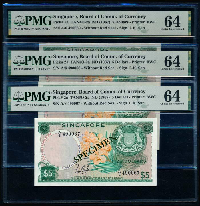 Singapore 3x$5 1967 LKS PMG (1 of 1)