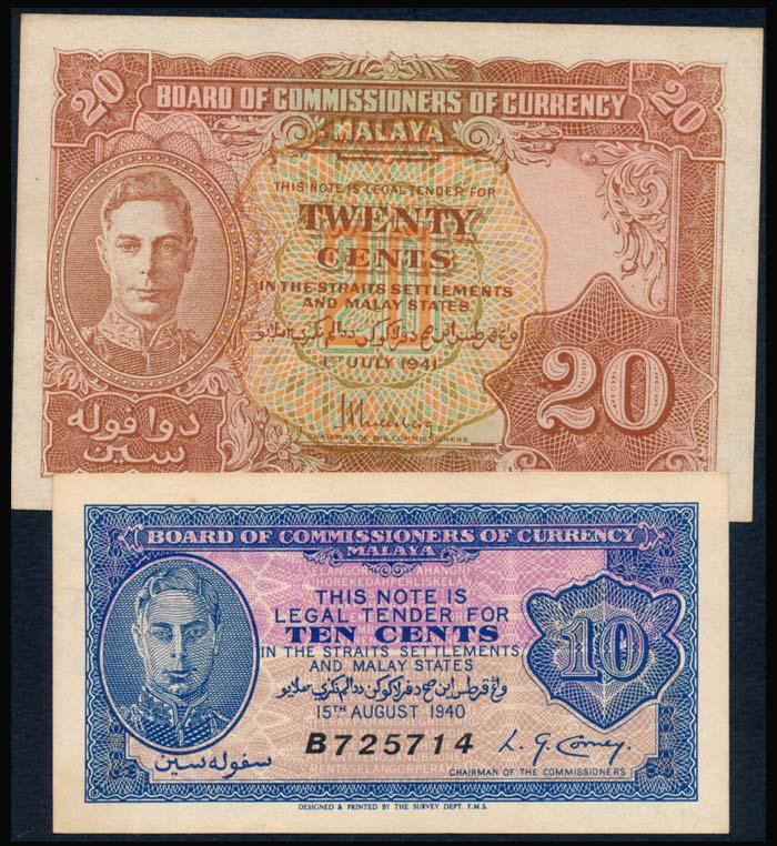 Malaya 10c 1940 20c 1941 KGVI (1 of 1)