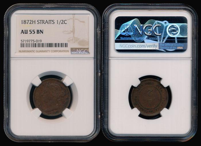 Straits Settlements QV 1/2c 1872H NGC AU55BN (1 of 1)