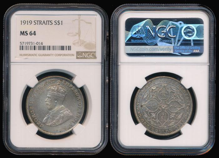 Straits Settlements KGV $1 1919 NGC MS64 (1 of 1)