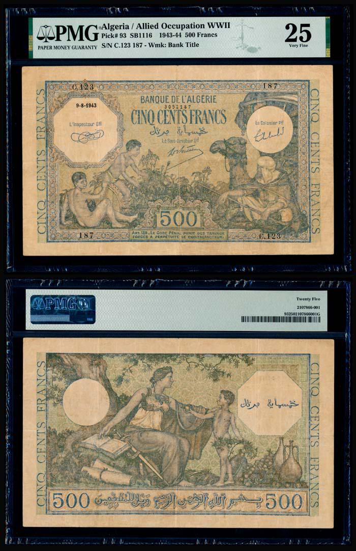 Algeria 500 Francs 1943-44 PMG (1 of 1)