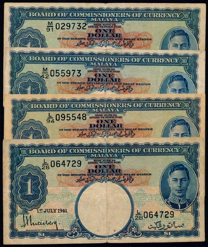 Malaya 4x$1 1941 KGVI (1 of 1)