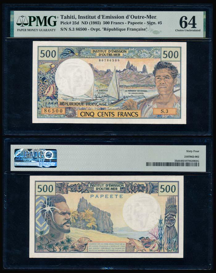 Tahiti 500 Francs 1970-85 PMG (1 of 1)