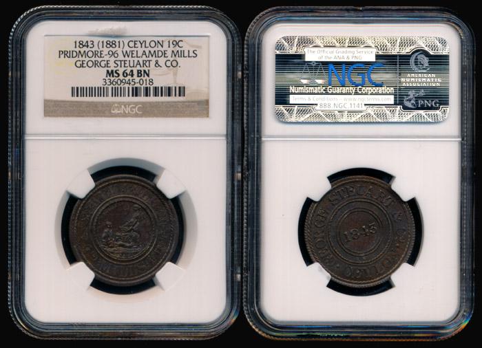 Ceylon Wekande Mills 19c 1843 (1881) NGC (1 of 1)