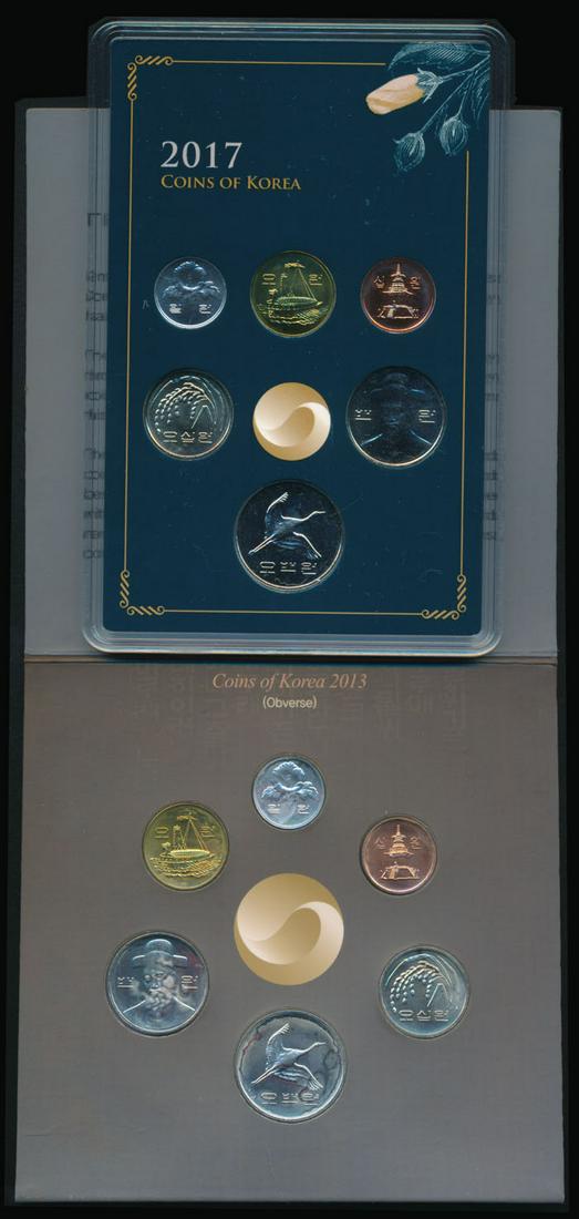 Korea/South 1-500 Won 2013-17 2 sets: Korea/South 1-500 Won 2013-17 2 setsKorea/South 1 to 500 Won, 2013, 2017, with folders. Viewing recommended, sold as is, no return. (2 sets) This Lot is subject to 8% Goods an