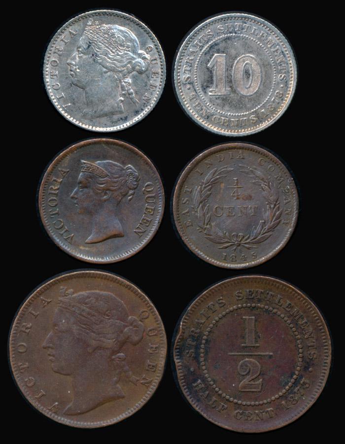 3 Straits Settlements 1/4c-10c 1845-78 (1 of 1)
