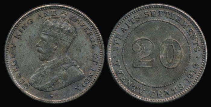 Straits Settlements KGV 20c 1916B (1 of 1)