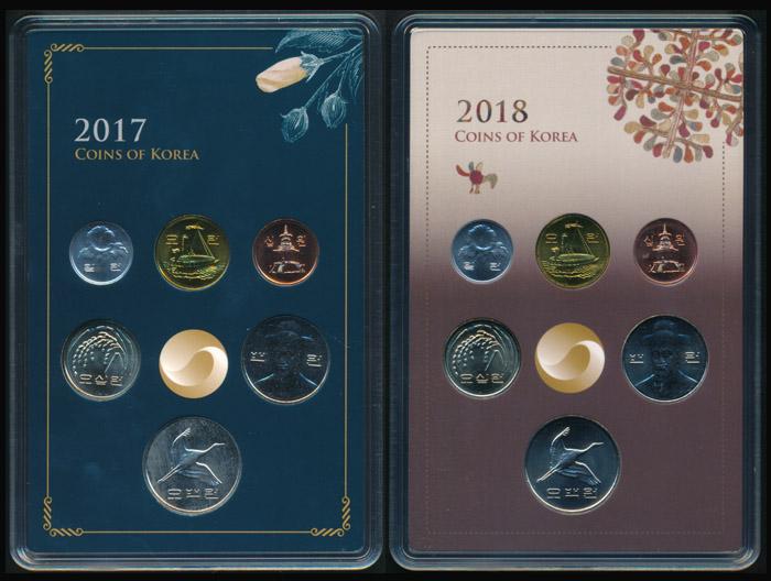 Korea/South 1-500 Won 2017-18 2 sets: Korea/South 1-500 Won 2017-18 2 setsKorea/South 1 to 500 Won, 2017, 2018, with folders. Viewing recommended, sold as is, no return. (2 sets) This Lot is subject to 8% Goods an