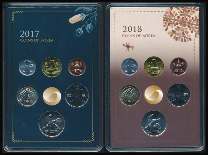 Korea/South 1-500 Won 2017-18 2 sets: Korea/South 1-500 Won 2017-18 2 setsKorea/South 1 to 500 Won, 2017, 2018, with folders. Viewing recommended, sold as is, no return. (2 sets) This Lot is subject to 8% Goods an