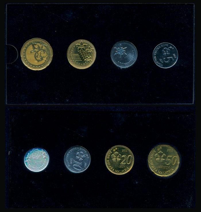 Malaysia set of 4 coins 2011: Malaysia set of 4 coins 2011Malaysia Set of 4 coins, 5, 10, 20, 50 Sen, 2011, commemorative, Third Series of Malaysian coins, in original box titled "Duit Syiling Malaysia Siri Ketiga", by Bank Negara