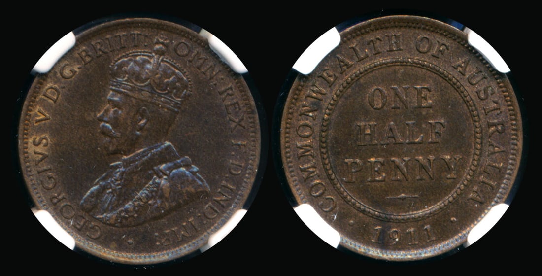 Australia KGV 1/2 Penny 1911(L) NGC (1 of 1)