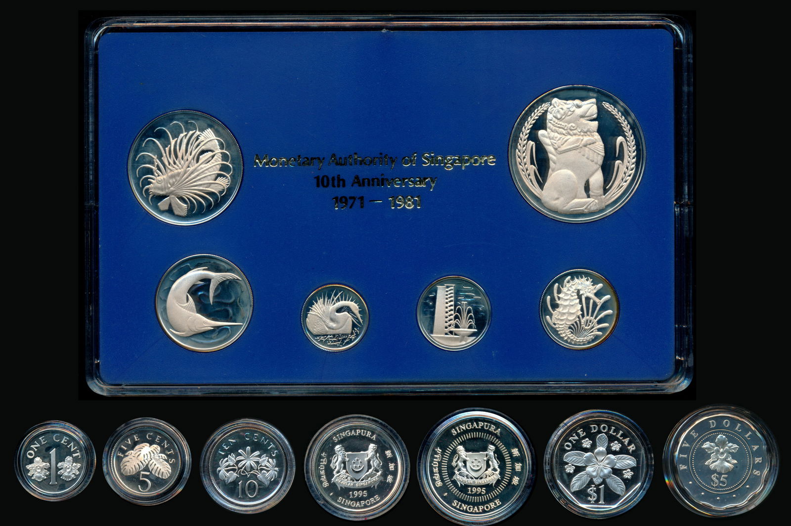 Singapore 1c-$1 1981 1c-$5 1995 Proof sets (1 of 1)