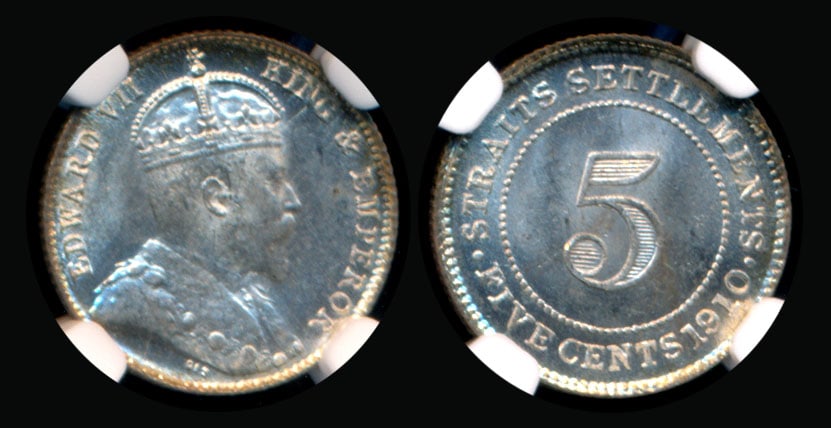Straits Settlements KEVII 5c 1910B NGC (1 of 1)