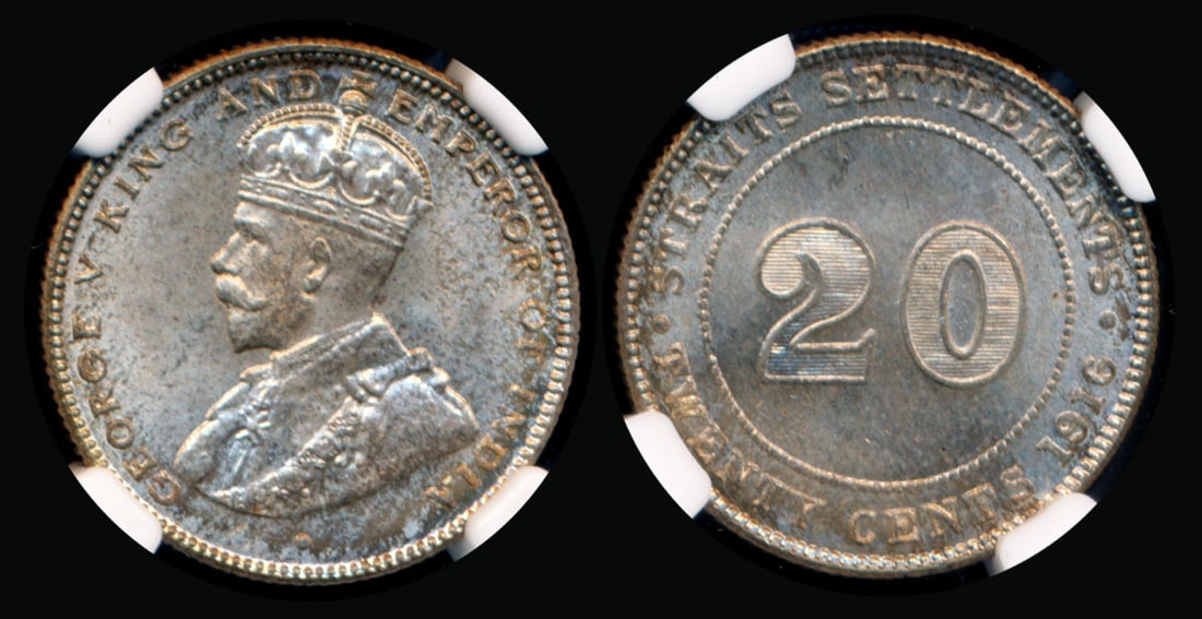 Straits Settlements KGV 20c 1916B NGC (1 of 1)