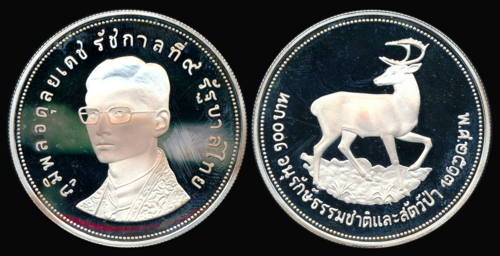 Thailand Rama IX 100 Baht 1974 proof: Thailand Rama IX, 100 Baht, (Y.103a), BE2517 (1974), World Wildlife Fund, toned, proof, AU-UNC.