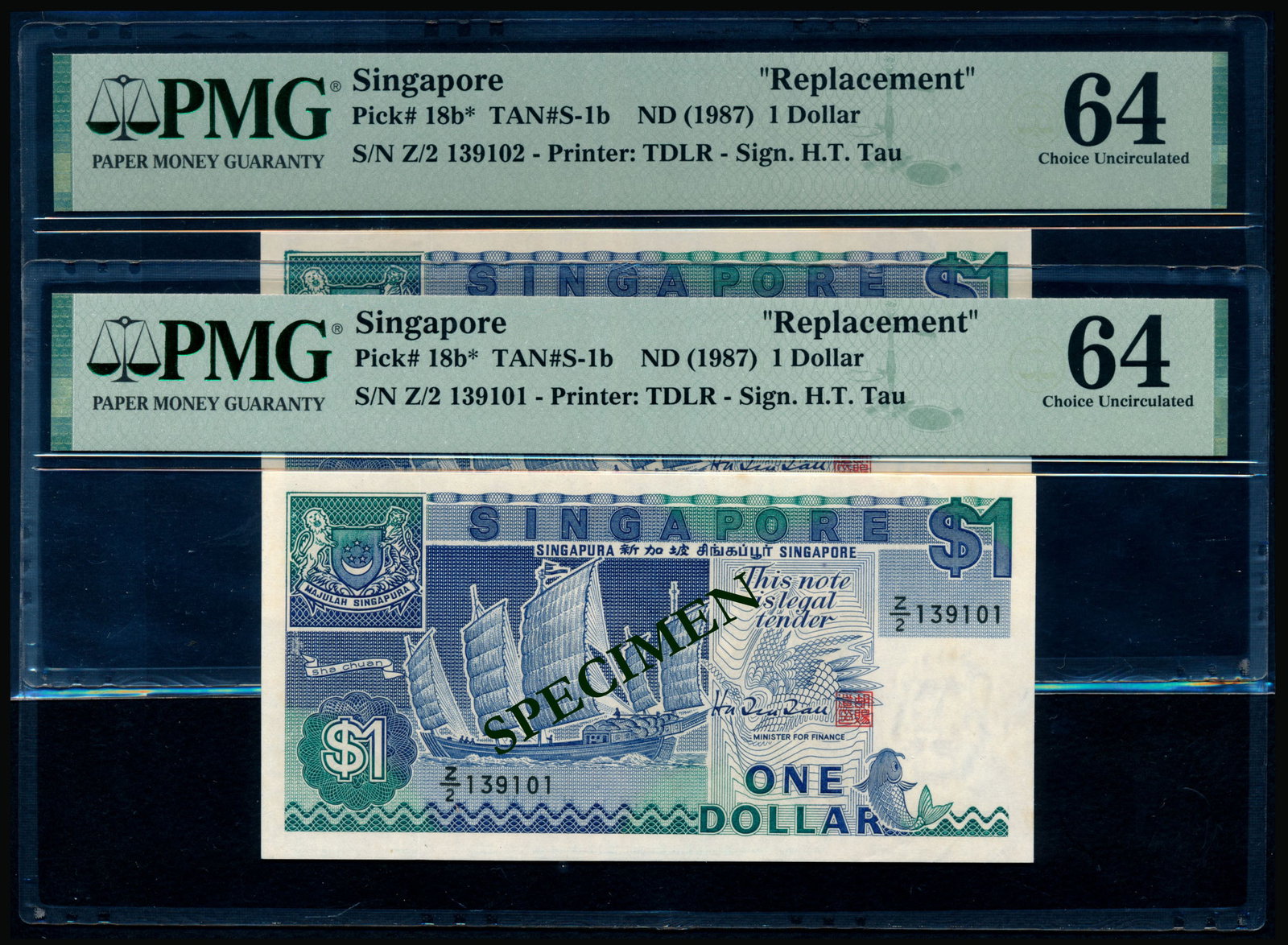 Singapore 2x$1 1987 ship HTT replacement PMG (1 of 1)