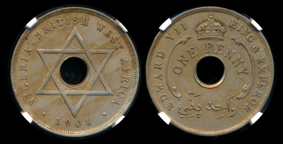 British West Africa KEVII Penny 1908 NGC: British West Africa Edward VII, Penny, (KM.2), 1908, NGC AU55.