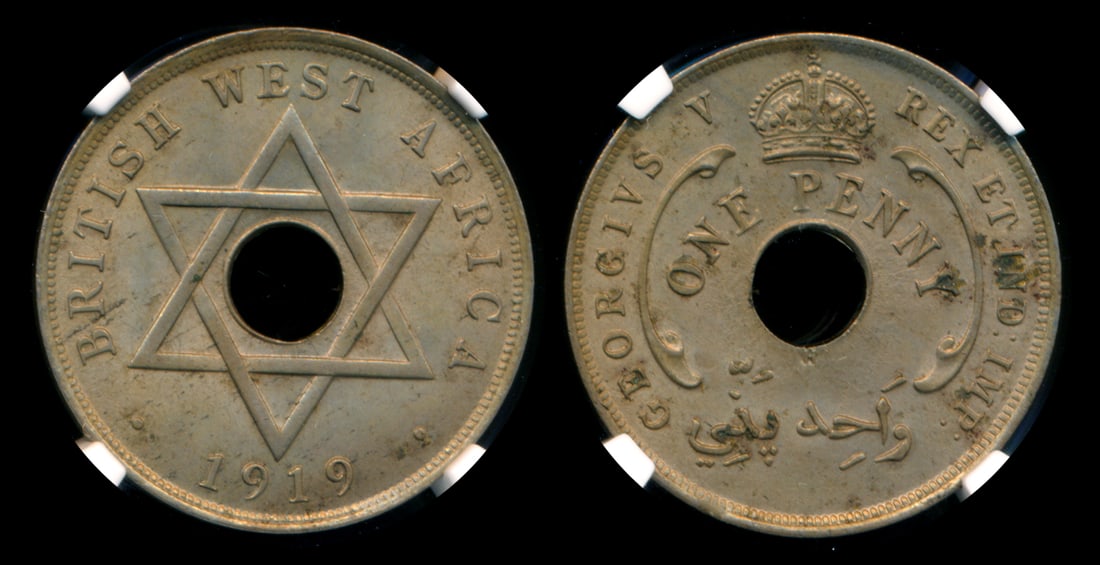 British West Africa KGV Penny 1919H NGC: British West Africa George V, Penny, (KM.9), 1919H, NGC MS61.