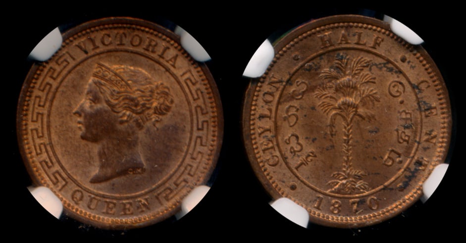 Ceylon QV 1/2c 1870 NGC MS64RB (1 of 1)