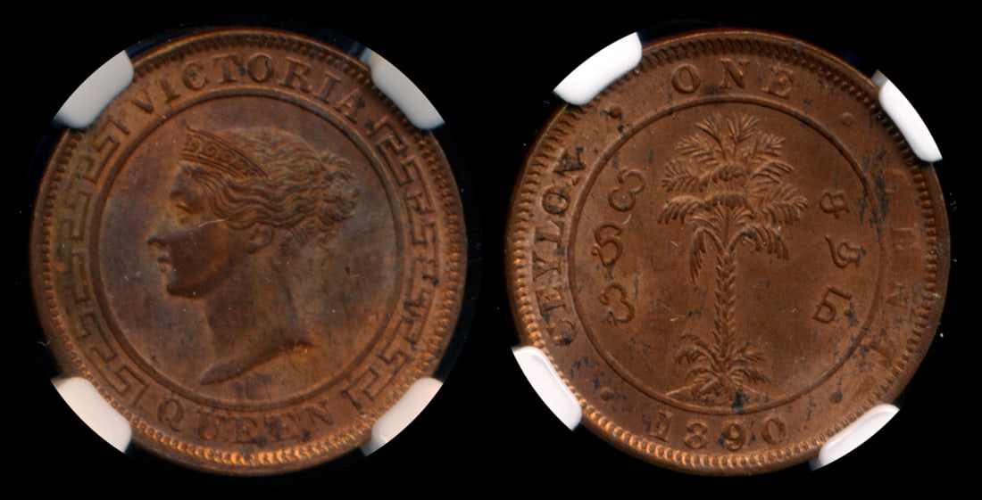 Ceylon QV 1c 1890 NGC MS64RB (1 of 1)