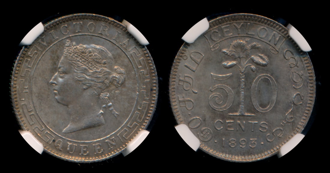 Ceylon QV 50c 1893 NGC MS62 (1 of 1)