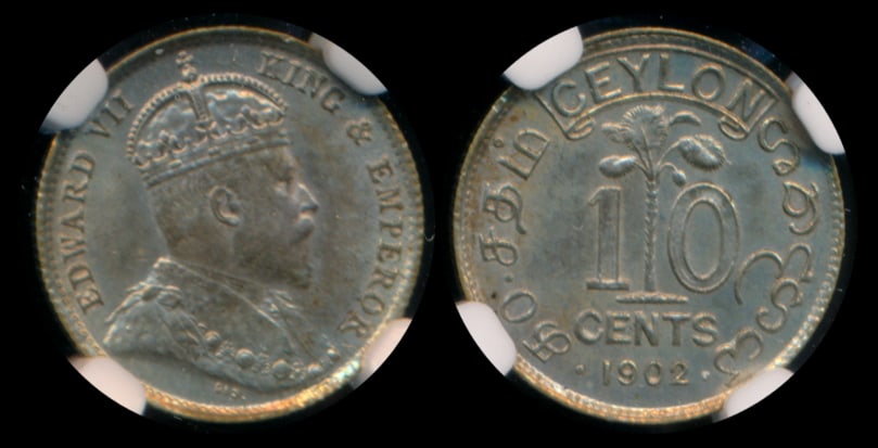Ceylon KEVII 10c 1902 NGC MS62 (1 of 1)