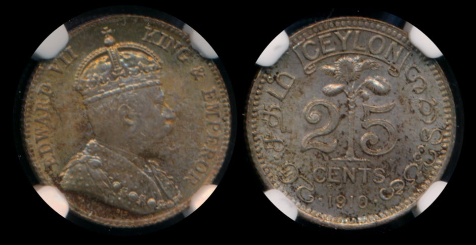 Ceylon KEVII 25c 1910 NGC MS65 (1 of 1)