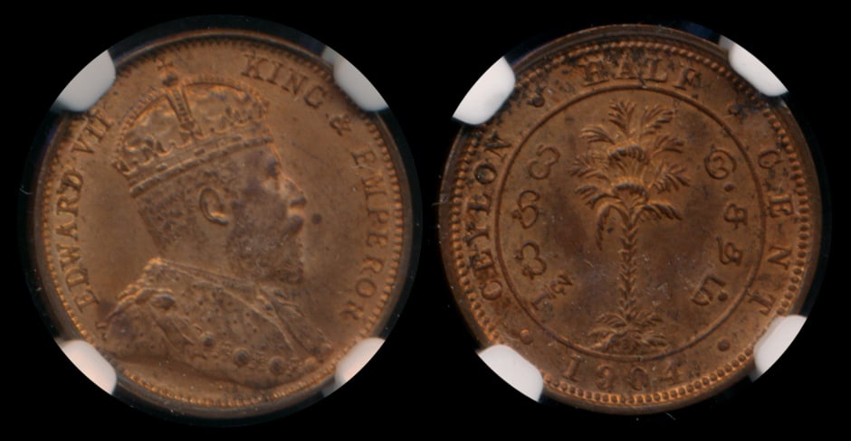 Ceylon KEVII 1/2c 1904 NGC MS64RB (1 of 1)