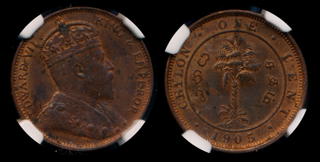 Ceylon KEVII 1c 1905 NGC MS62RB (1 of 1)