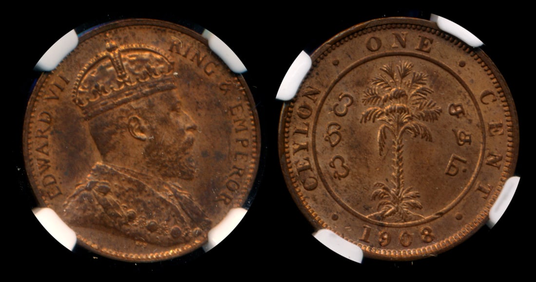 Ceylon KEVII 1c 1908 NGC MS63RB (1 of 1)