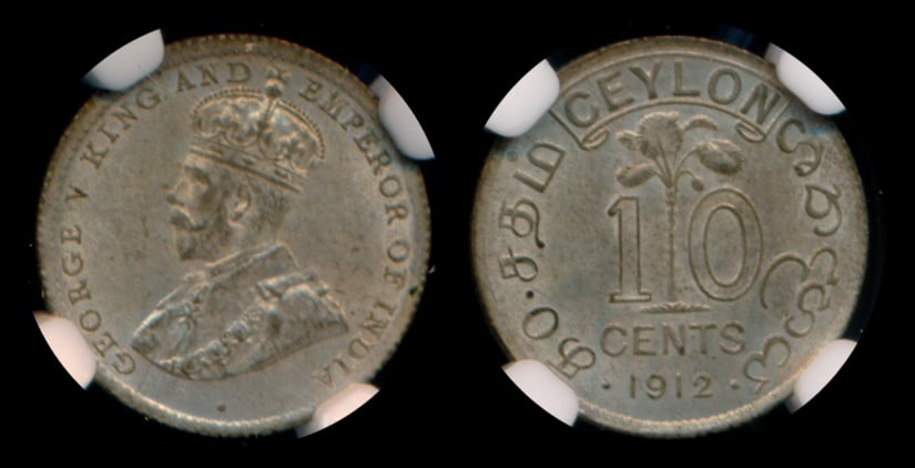 Ceylon KGV 10c 1912 NGC MS63 (1 of 1)