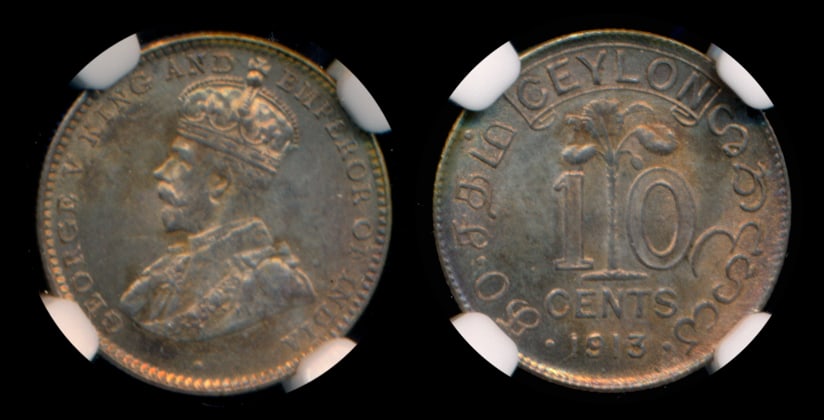 Ceylon KGV 10c 1913 NGC MS65 (1 of 1)