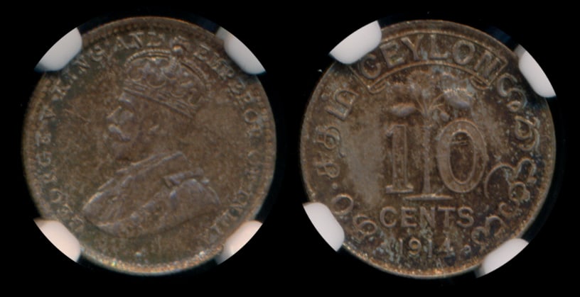 Ceylon KGV 10c 1914 NGC MS63 (1 of 1)