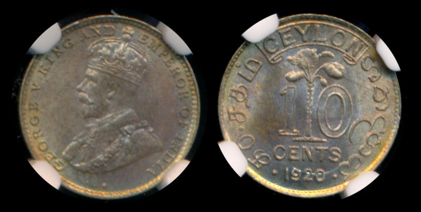 Ceylon KGV 10c 1920B NGC MS65 (1 of 1)