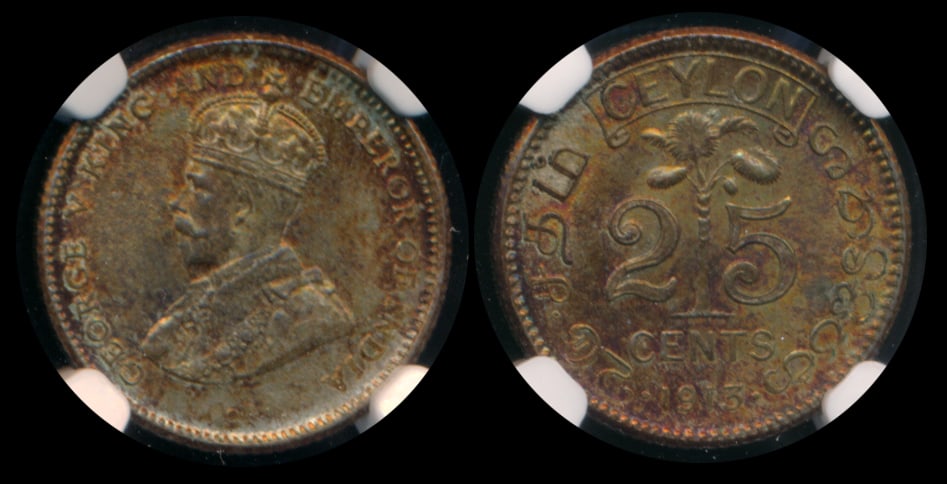 Ceylon KGV 25c 1913 NGC MS65 (1 of 1)