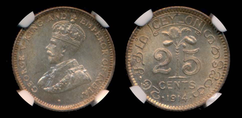 Ceylon KGV 25c 1914 NGC MS65 (1 of 1)
