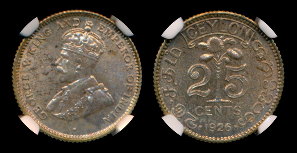Ceylon KGV 25c 1926 NGC MS64 (1 of 1)