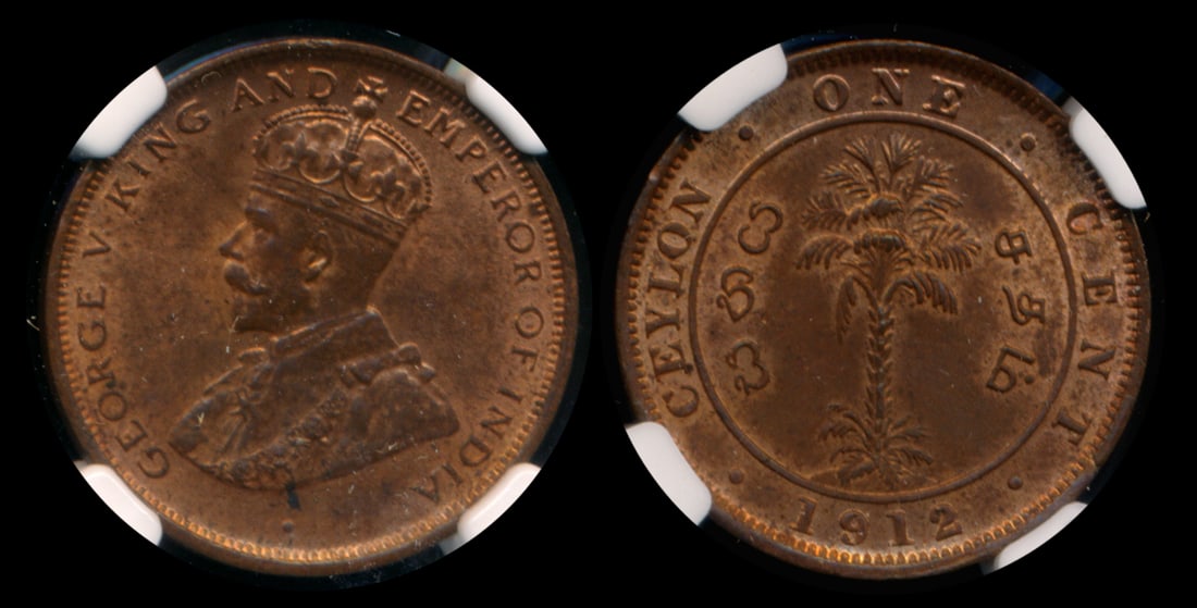 Ceylon KGV 1c 1912 NGC MS63RB (1 of 1)